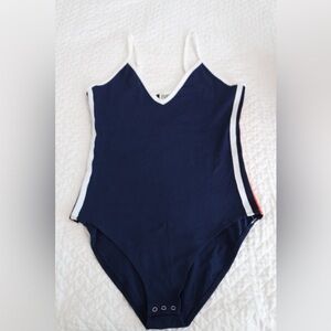 Victorias Secret Pink Sz XS Body Suit Navy Blue Snap Close Spaghetti Strap